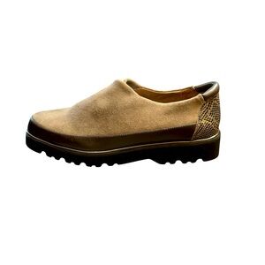 Donald J Pliner Taupe Suede Slip-On Shoes Reptile Heel Comfort Loafers 7.5M